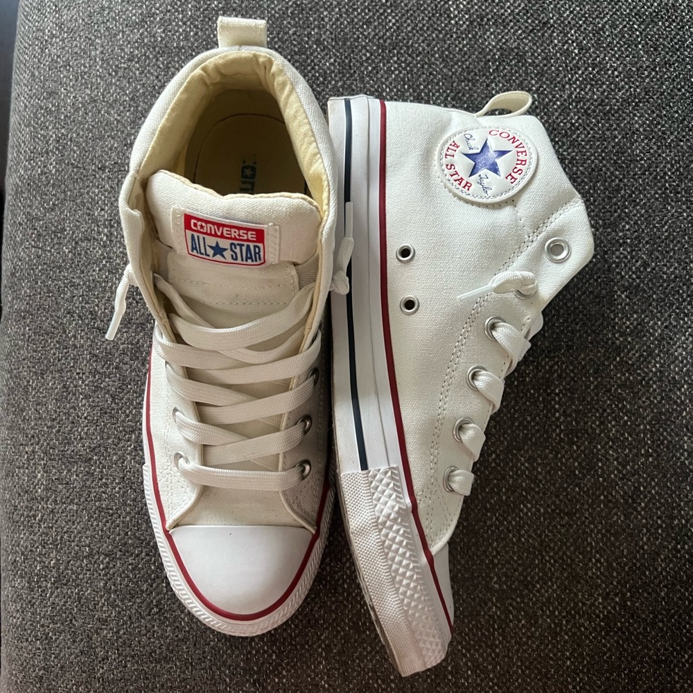 Converse white canvas high tops with padded ankle